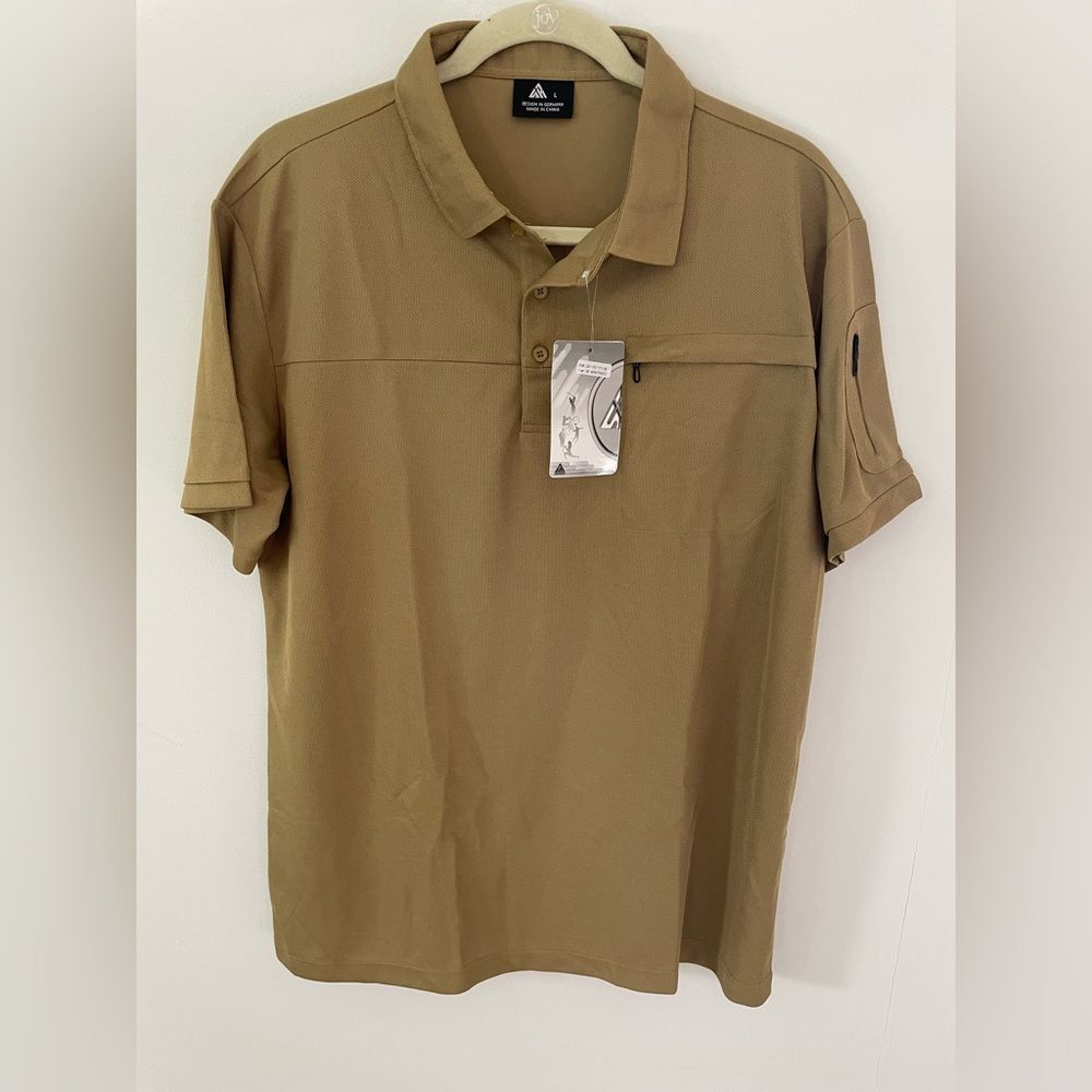 Tan Summer Comfort Golf Polo Shirt. Size Large new with tags